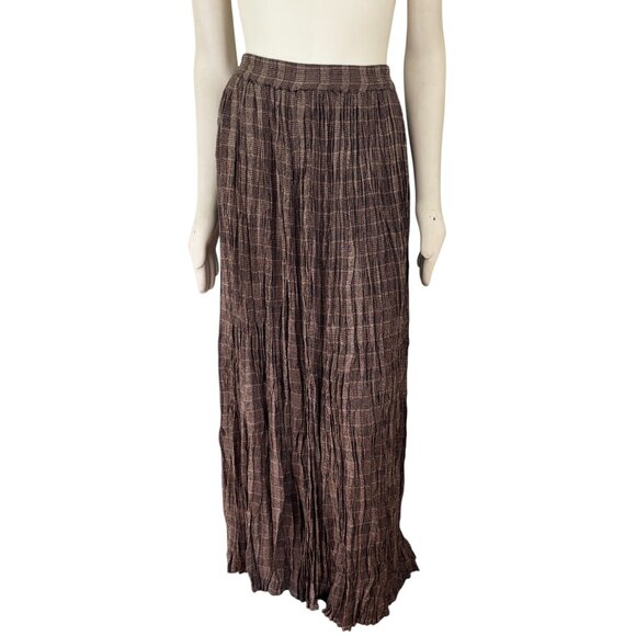VTG NWT KARAVAN Textured Plaid Maxi Pull On Broom Skirt in Brown SZ L - Picture 1 of 10